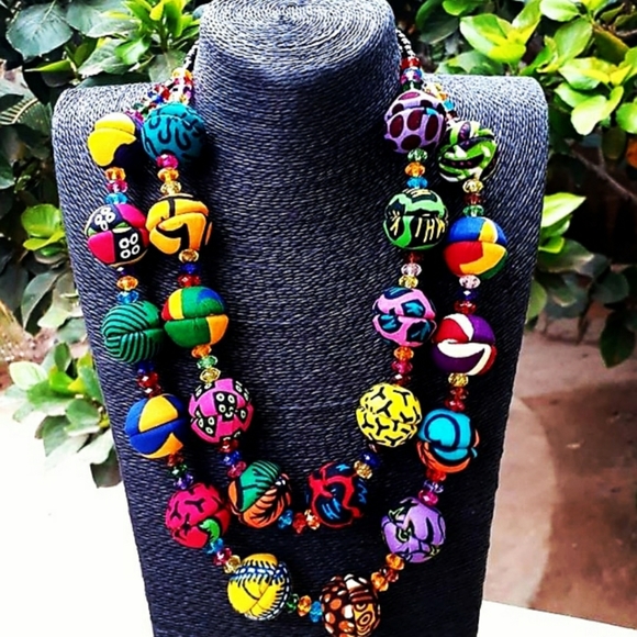 Utopia Africa Designs Jewelry - Re-Stocked -Double Strand Fabric Pearls Necklace